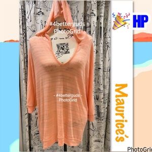 Maurices V-Neck Hoodie Swim Cover Up See Through Tunic Dress Peach Size Large